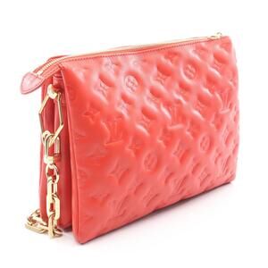 Louis Vuitton Coussin Shoulder Bag Leather Monogram Embossed Red